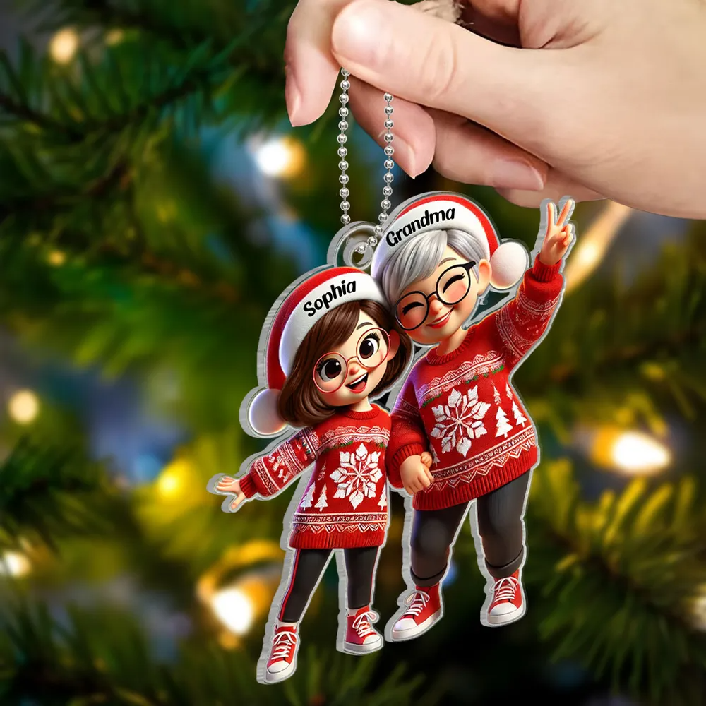 3D Effect Happy Christmas Grandma Grandkids Personalized Acrylic Ornament, Gift For Granddaughter