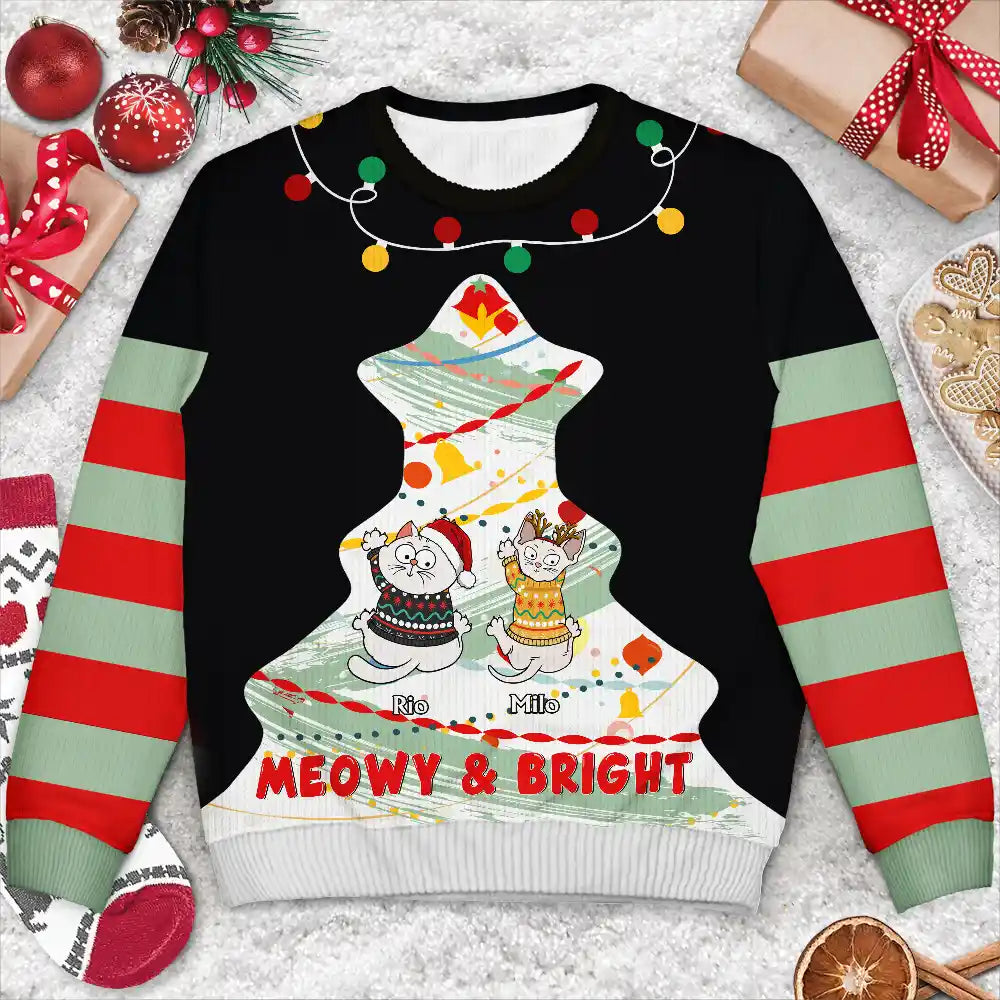 Cat Climbing Christmas Tree - Personalized Unisex Ugly Sweater