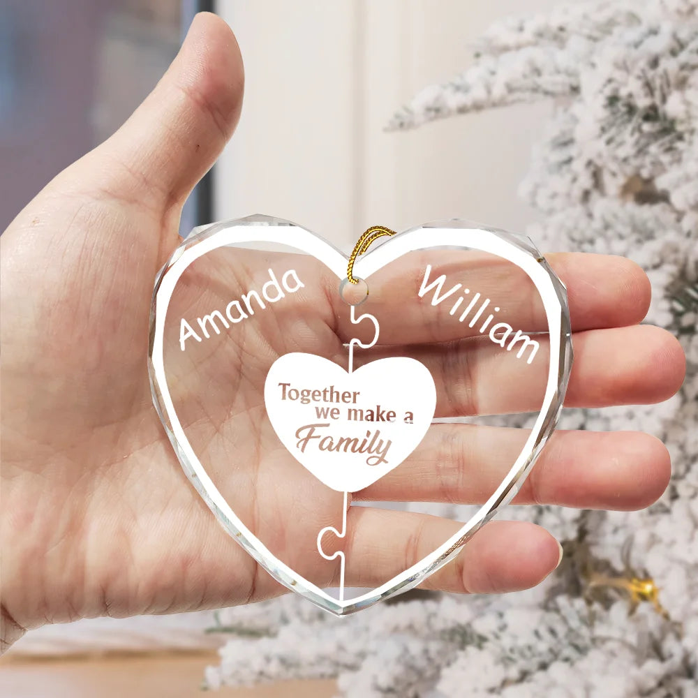 Christmas Together We Make A Family - Personalized Heart Shaped Acrylic Ornament