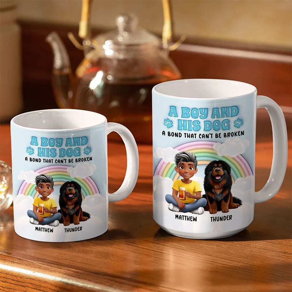 Rainbow A Girl And Her Dogs - 3D Inflated Effect Printed Mug, Personalized White Edge-to-Edge Mug
