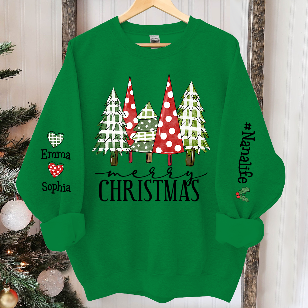 Christmas Tree Sweatshirt, Custom Nana And Kids Merry Christmas, Grandma Gift TH Sweatshirt