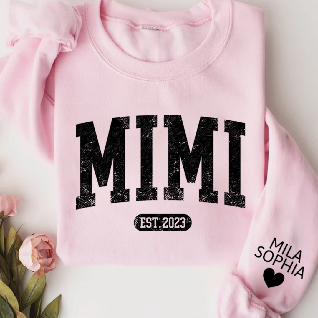 Custom Mimi Nana Grandma Est with Granddaughter and Grandson Names Sweatshirt