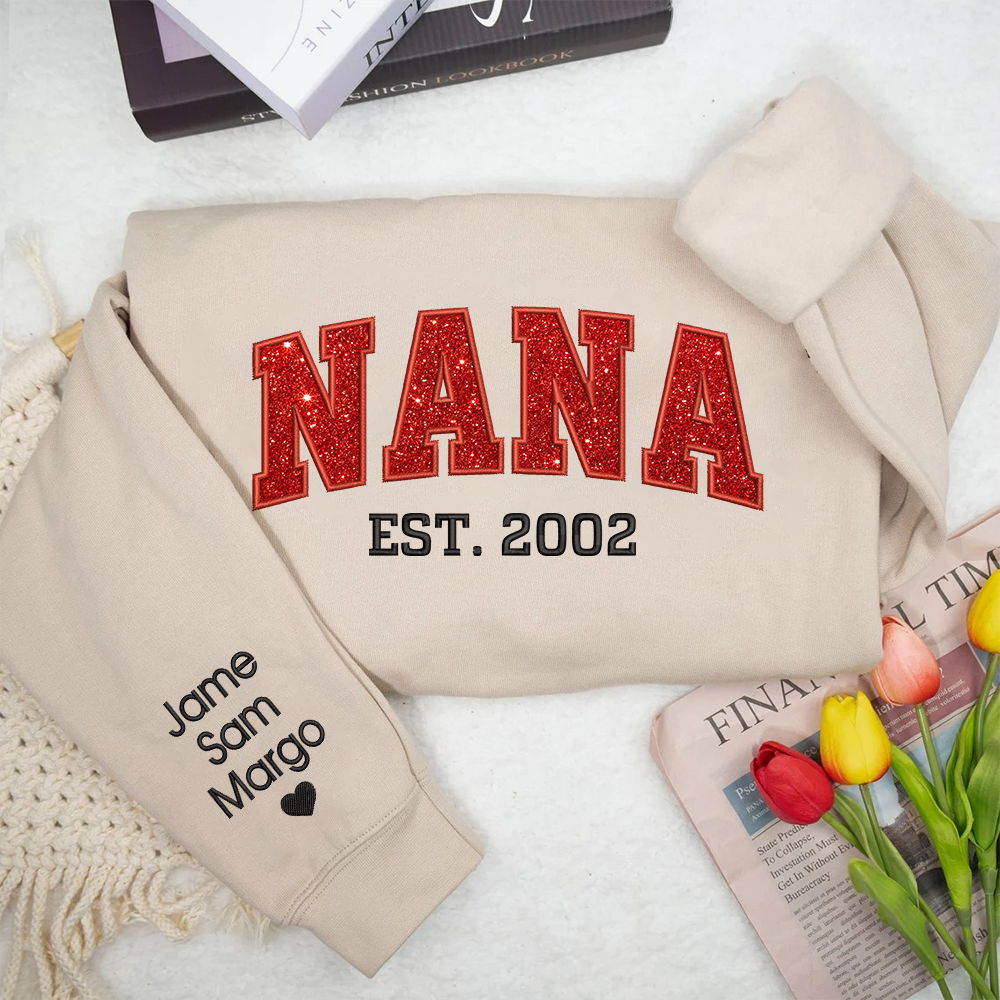 Custom Nana Glitter Embroidered And Kids Sweatshirt