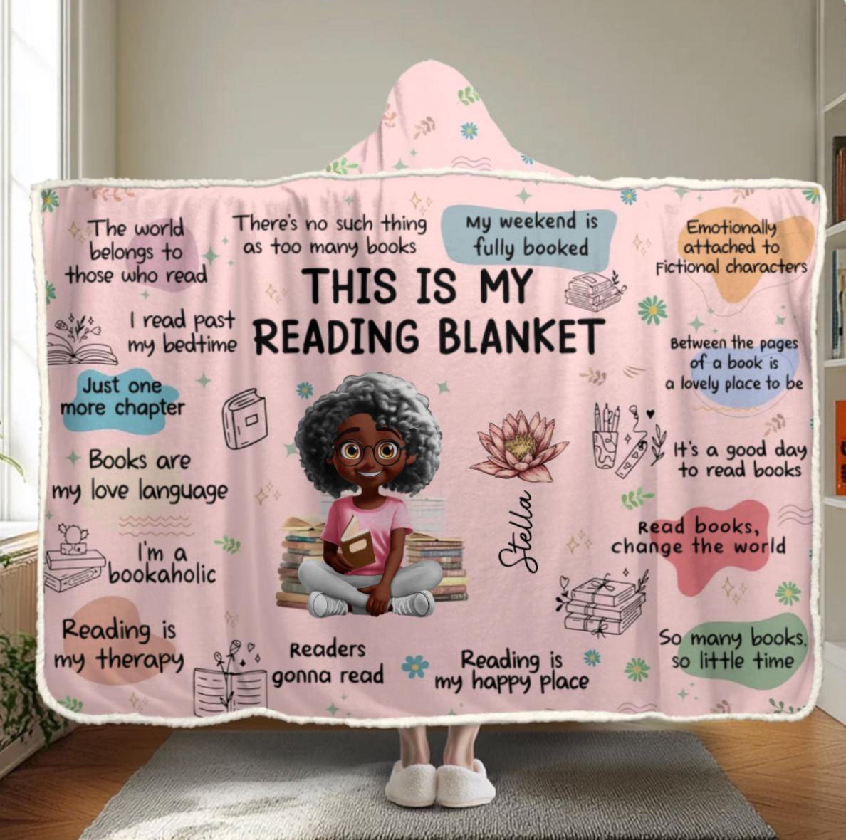 Custom Affirmation Snuggle Blanket, Hoodie Blanket - Personalized Christmas Bookish Gifts For Book Lovers, Bookworms, Readers - Bookaholic And Proud