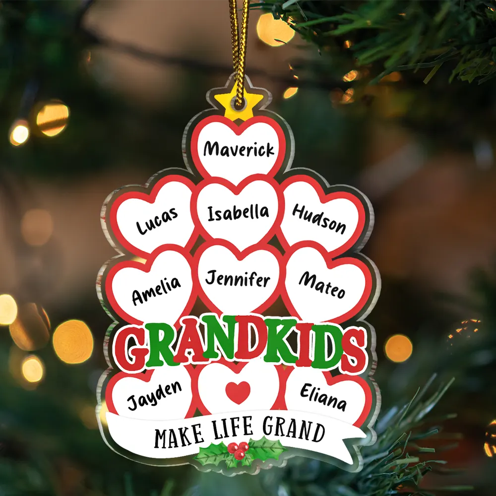 Grandkids Make Life Grand Hearts - Personalized Custom Shaped Acrylic Ornament