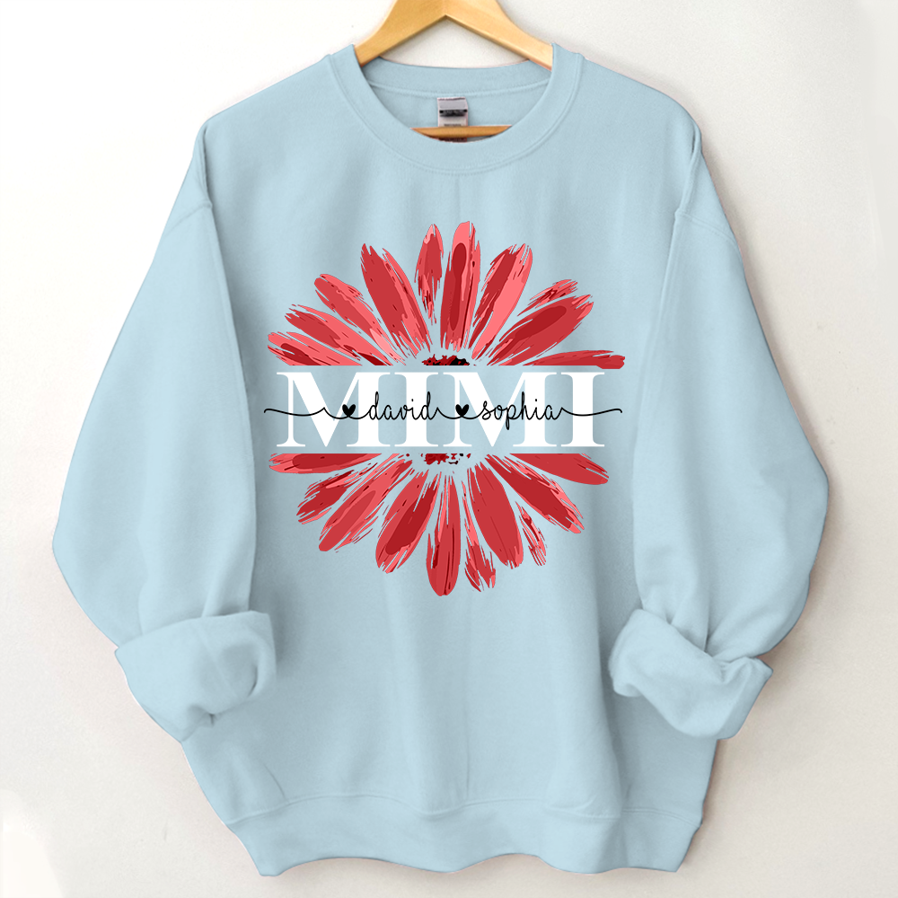 Mimi Red Daisy Flower With Grandkids Sweatshirt