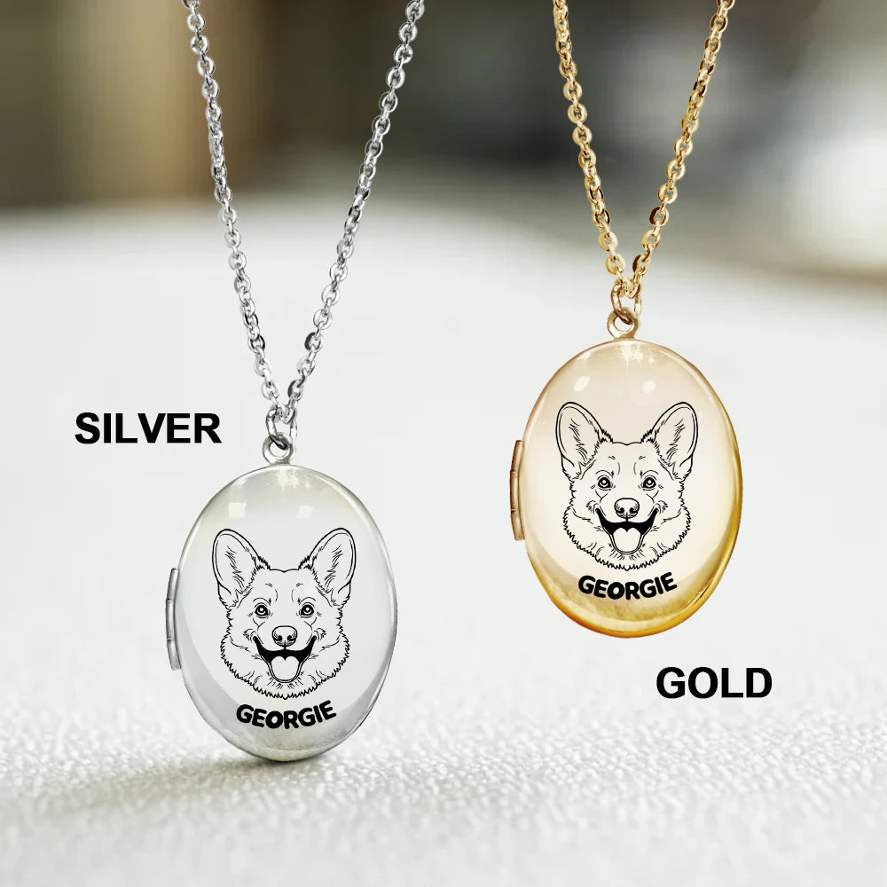 Custom Photo Sketch Dog Face Line Art - Personalized Locket Necklace