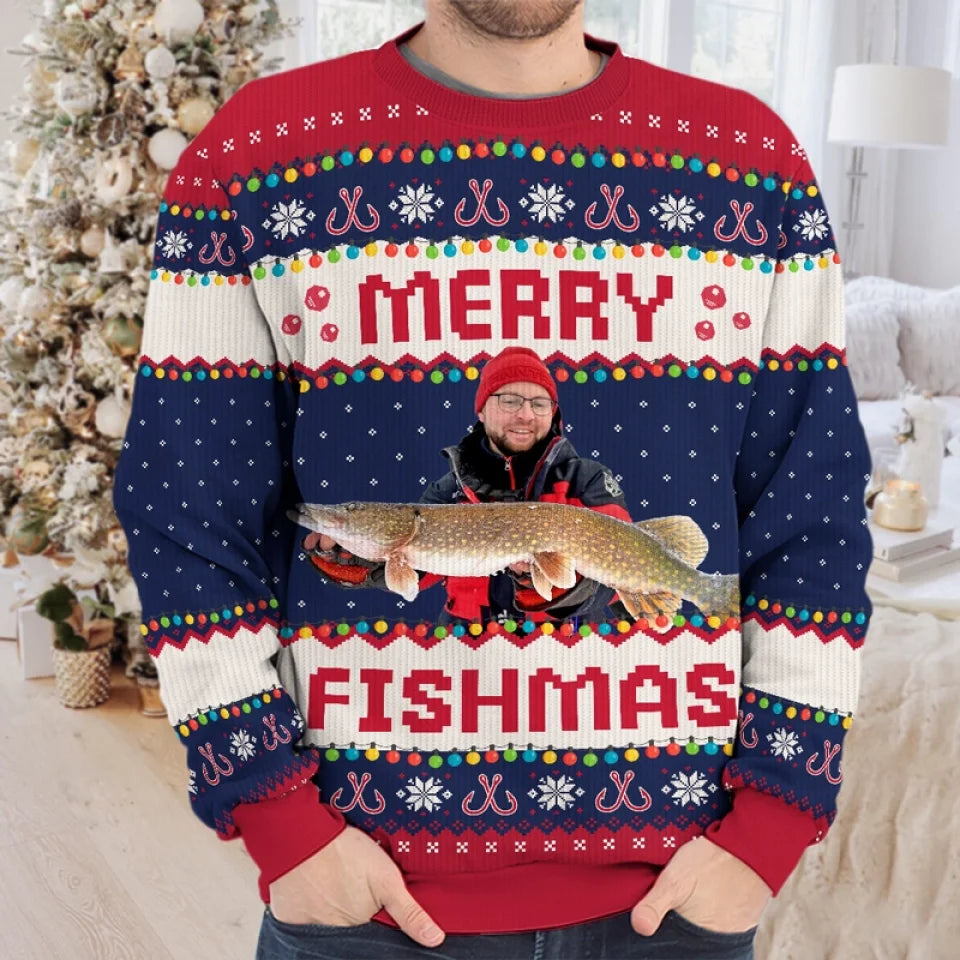 Custom Photo Fisherman - Fishing Personalized Custom Ugly Sweatshirt - Unisex Wool Jumper - Christmas Gift For Fishing Lovers, Fisherman