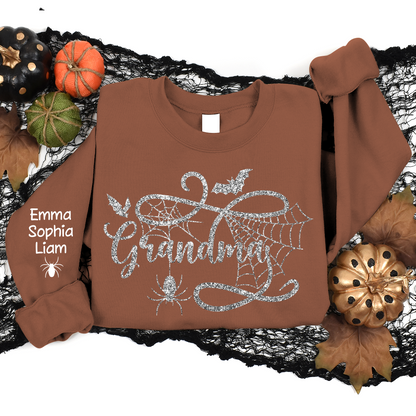 Custom Grandma Halloween With Grandkids Glitter Sweatshirt