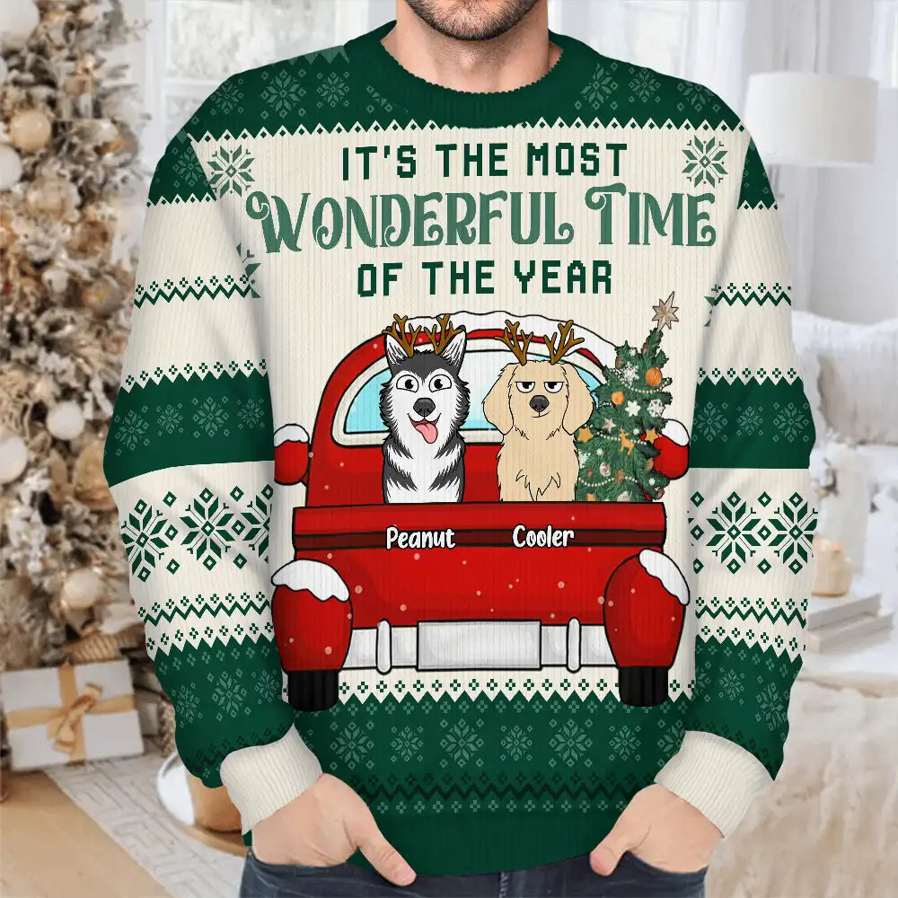 Christmas Dogs Cats It's The Most Wonderful Time Of The Year - Personalized Unisex Ugly Sweater