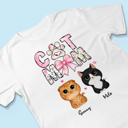 Cat Mom Pink Coquette Personalized Shirt, Watercolor Cute Cat, Gift for Cat Moms