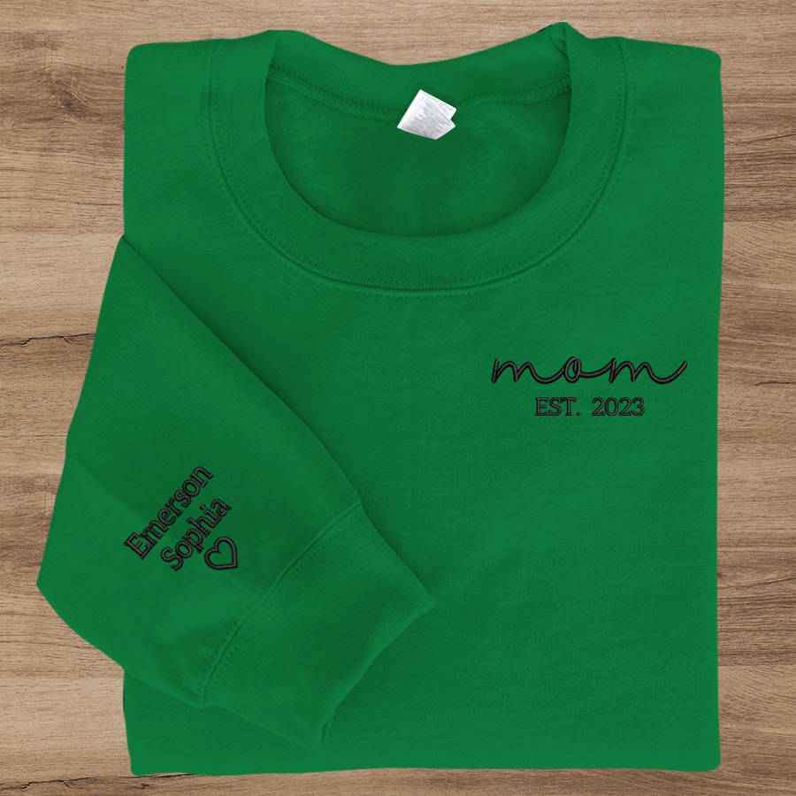 Personalized Mom Embroidered, Mom Est And Kids, Gift For Mom TH Sweatshirt