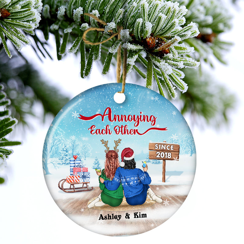 Christmas Family Couple Annoying Each Other Since - Personalized Custom Circle Acrylic Ornament