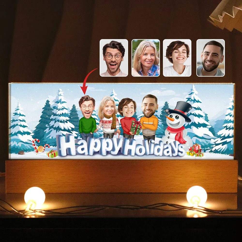 Happy Holiday Funny Family, Custom Photo, Personalized Family Photo Acrylic Block LED Night Light, Family Keepsake