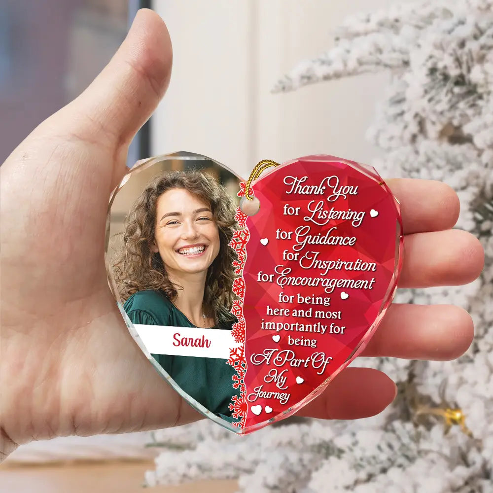 Custom Photo Thank You Friends, Co-workers, Boss, Manager, Mentor, Teacher, Nurse, Mom - Personalized Heart Shaped Acrylic Ornament