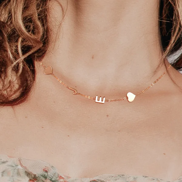 Personalised Sterling Silver Dainty Sideways Minimalist Necklace with Initial Name Birthday Anniversary Gift for Women Girlfriend Wife Mom Family