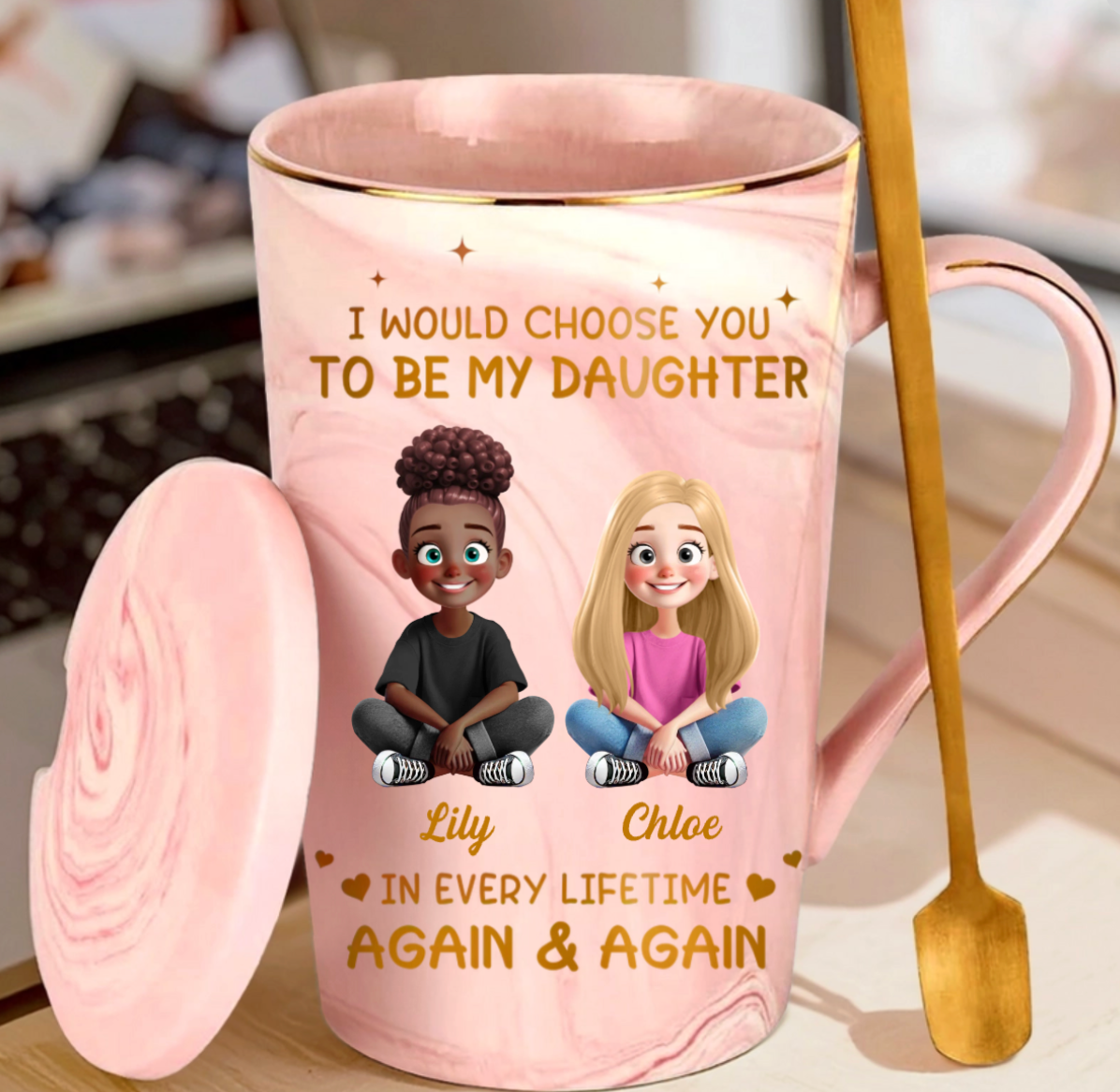 Custom Marble Mug - Personalized Birthday Gifts For Mom, Daughter - Mother Daughter Bond Shines Bright