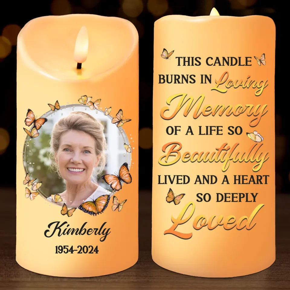 Custom Photo Your Memory Lives On - Memorial Personalized Custom LED Candle - Christmas Gift, Sympathy Gift For Family Members