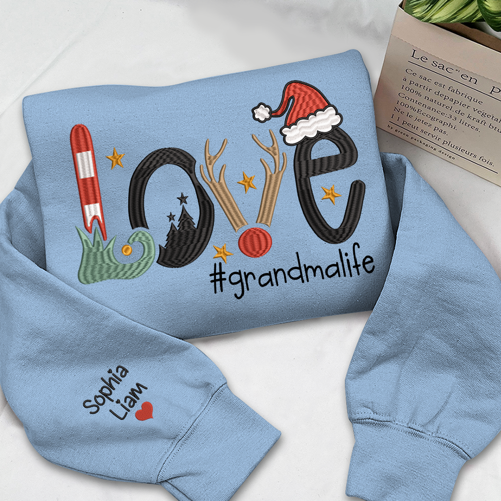 Embroidered Christmas Love Custom Gradma And Kids, Merry Christmas Gift For Grandma