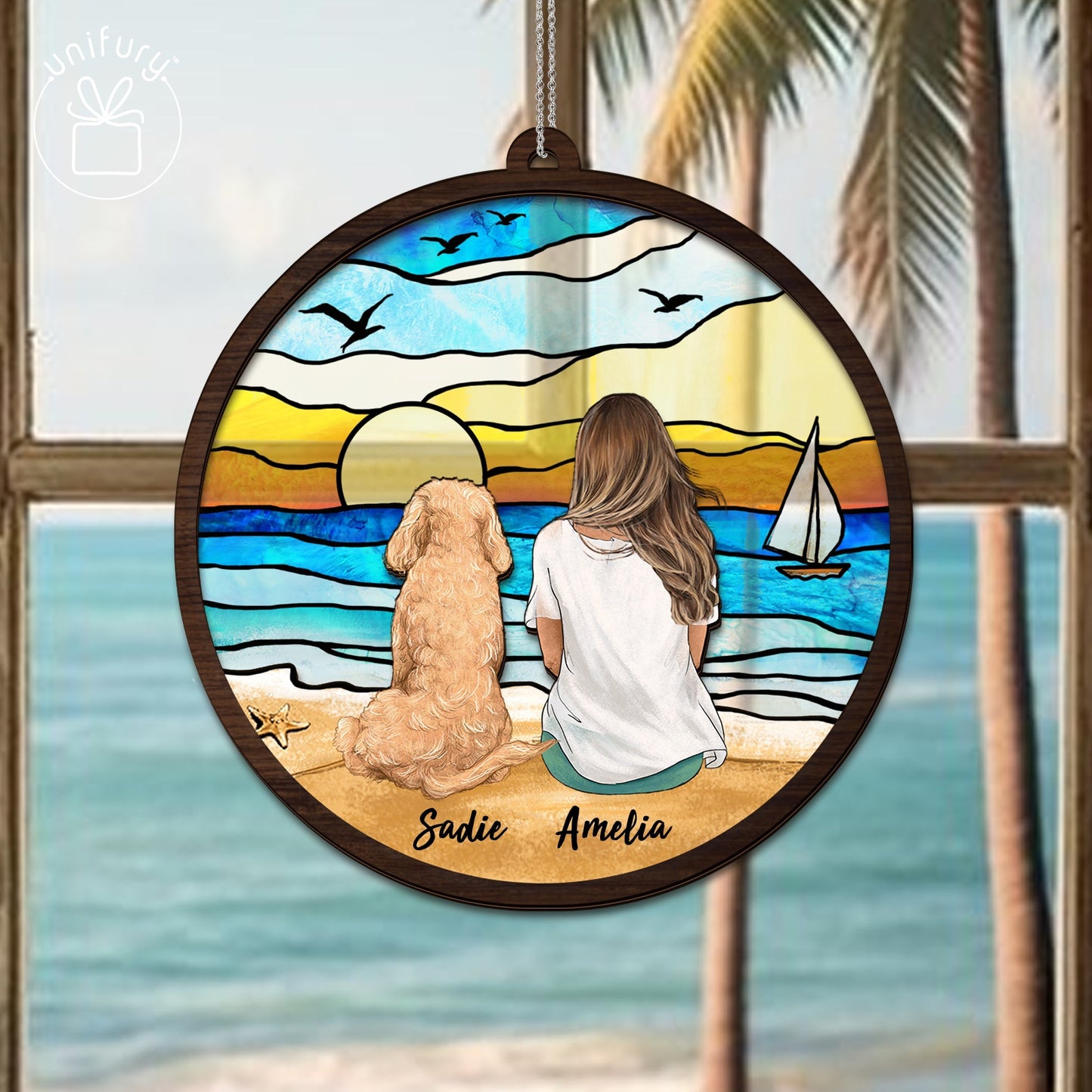 Beach Suncatcher Ornament Gifts, Personalized Christmas Gifts For Dog Cat Lovers, Dog Mom, Dog Dad