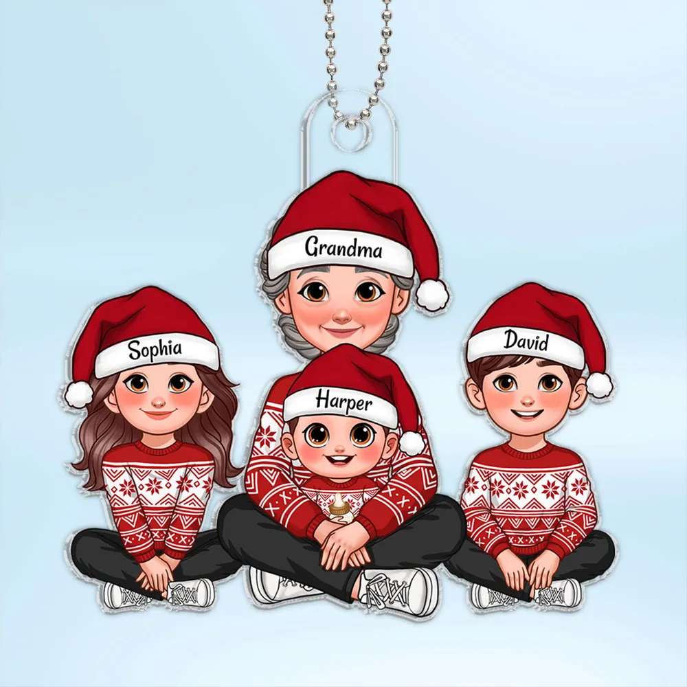 Animated Grandma Grandkids Sitting Christmas Personalized Acrylic Ornament