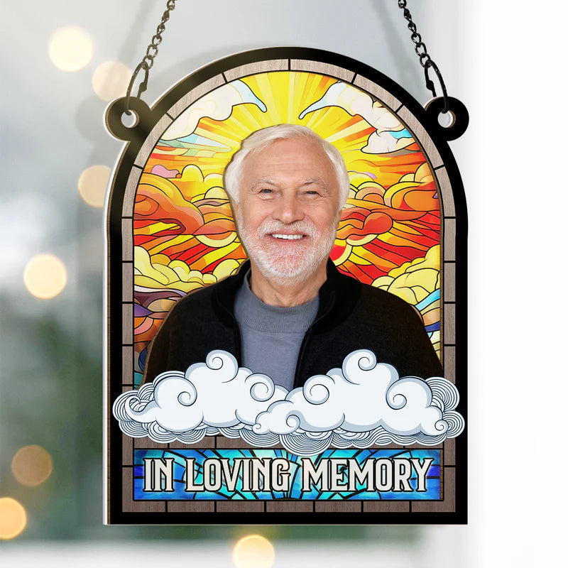 Custom Photo In Loving Memory - Personalized Acrylic Window Suncatcher Ornament - Gift For Memorial