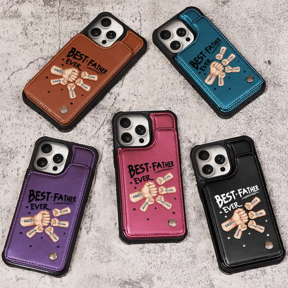 Best Dad Grandpa Ever Fist Bump - Personalized Leather Flip Wallet Phone Case