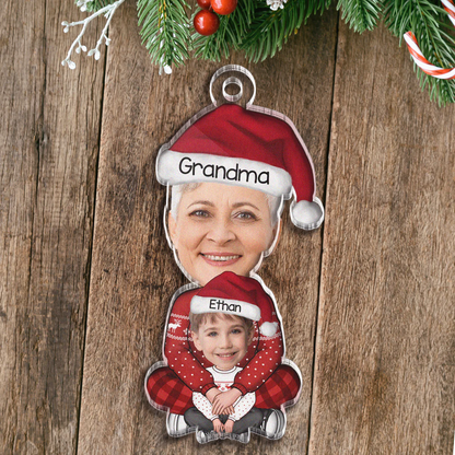 Custom Photo Grandma & Grandkid - Personalized Acrylic Ornament - Christmas Gift For Granddaughter Grandson