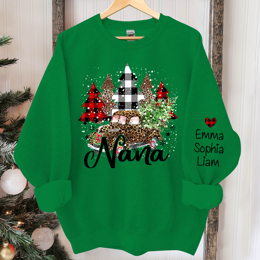 Nana Truck Christmas Sweatshirt, Custom Nana And Kids Tree Christmas, Grandma Gift TH Sweatshirt