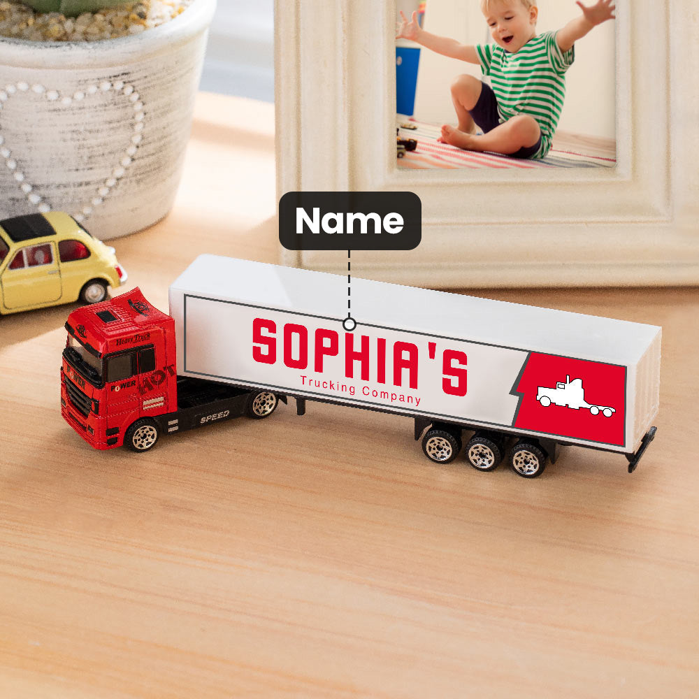 Personalised Toy Lorry Trailer Aluminium Alloy Model with Child's Name Birthday Christmas Children's Day Gift for Kid