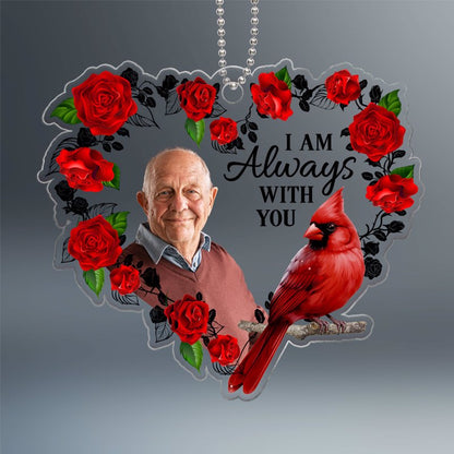Photo Inserted Cardinal Roses Heart Remembrance Memorial Keepsake Sympathy Gift Christmas Personalized Acrylic Ornament