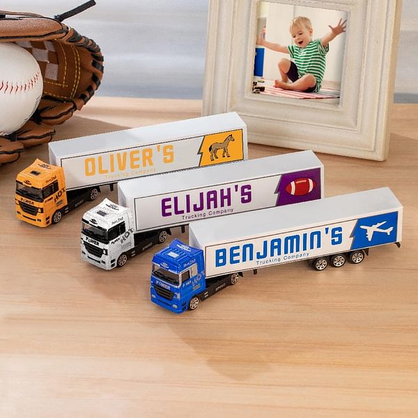 Personalised Toy Lorry Trailer Aluminium Alloy Model with Child's Name Birthday Christmas Children's Day Gift for Kid