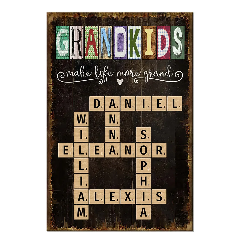 Personalized Grandkids Names Scrabble Gift For Grandparents Poster