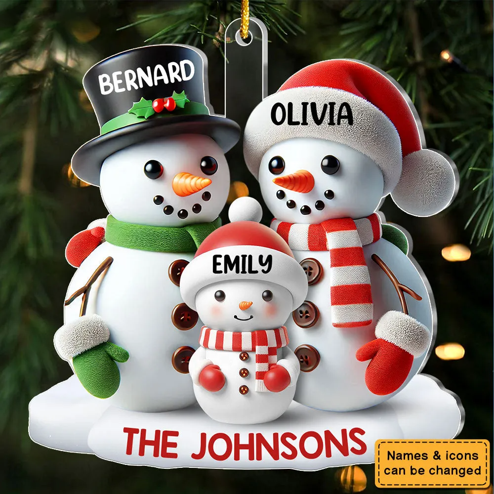 Personalized 3D Effect Snowman Family Ornament