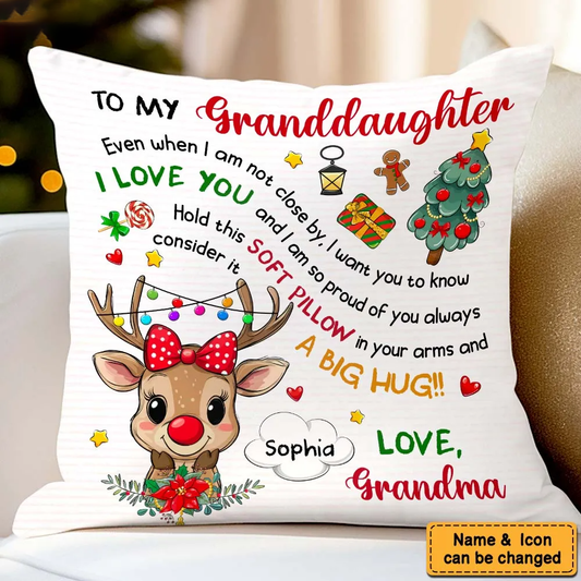 Personalized Grandkids Little Cute Reindeer Pillow