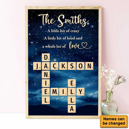 Personalized Family Gift Starry Night Name In Crosswords Poster