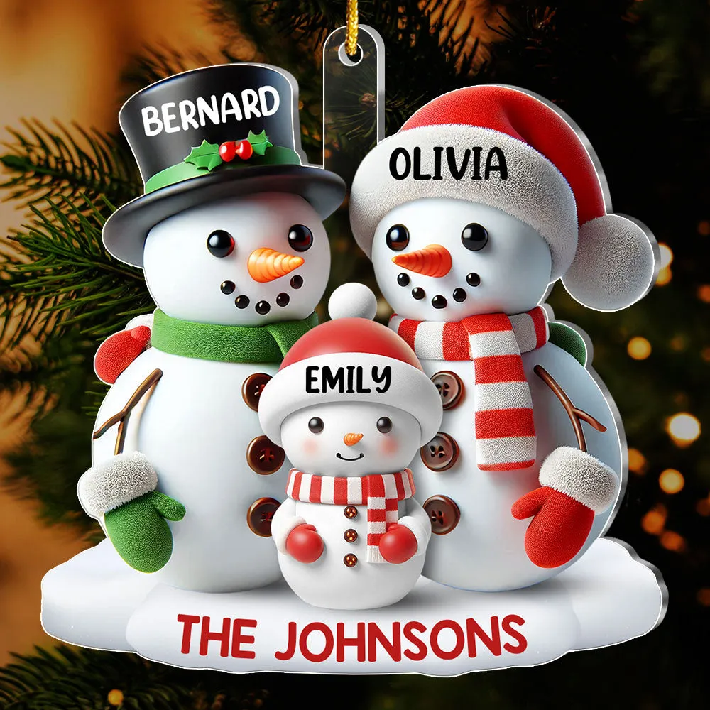 Personalized 3D Effect Snowman Family Ornament