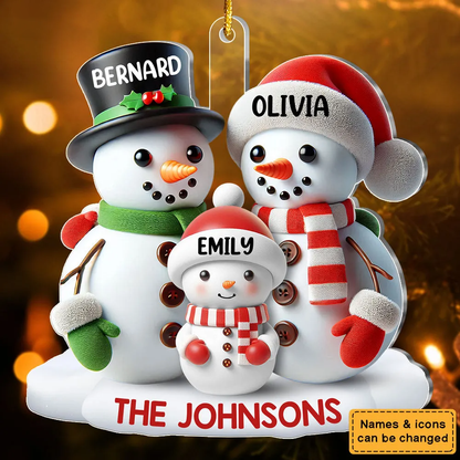 Personalized 3D Effect Snowman Family Ornament