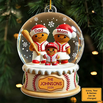 Personalized Baseball Gingerbread Family Sport Lover 3D Effect Ornament