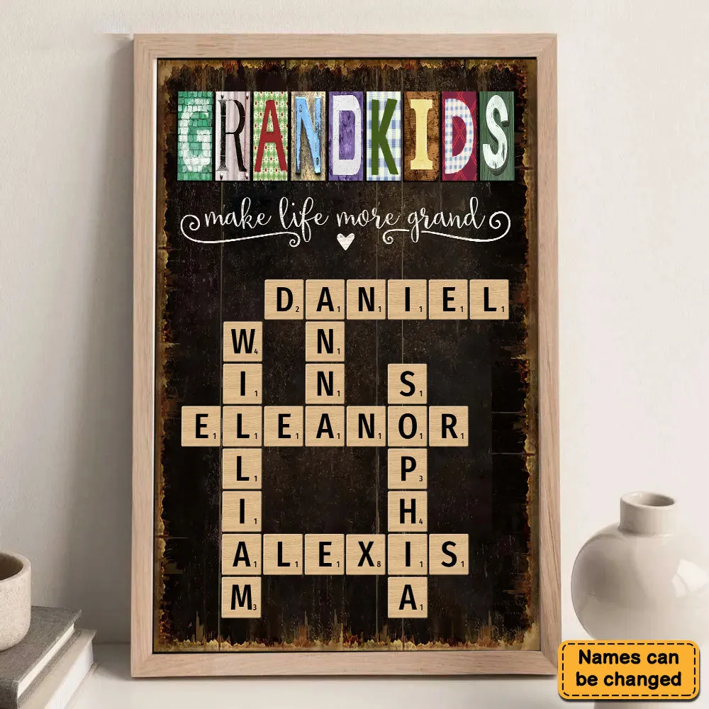 Personalized Grandkids Names Scrabble Gift For Grandparents Poster