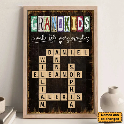 Personalized Grandkids Names Scrabble Gift For Grandparents Poster