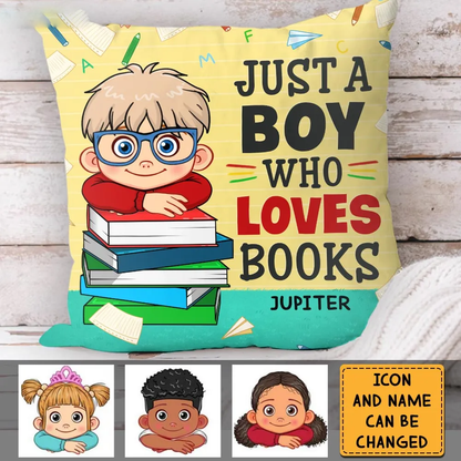 Kid Book Reading Gift A Girl Who Loves Books - Personalized Pillow