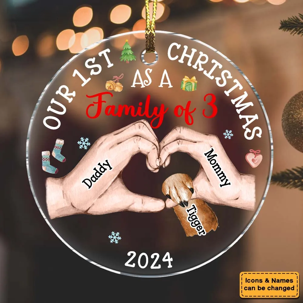 Personalized Our First Christmas As A Family Acrylic Circle Ornament