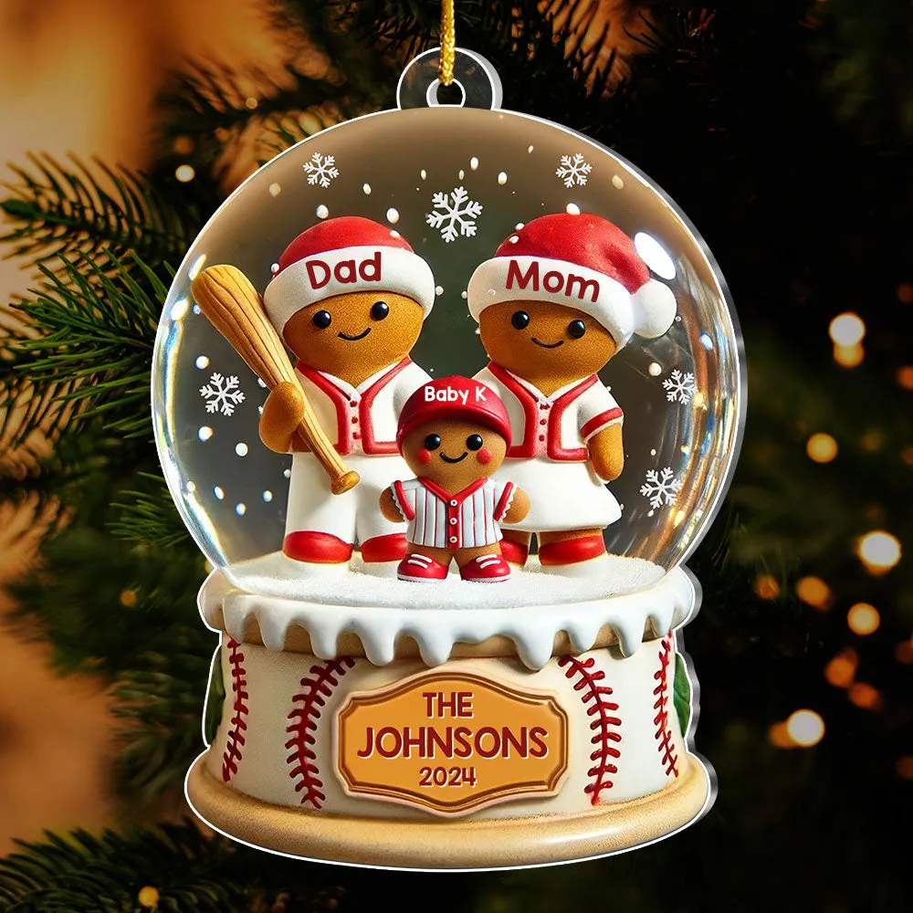 Personalized Baseball Gingerbread Family Sport Lover 3D Effect Ornament