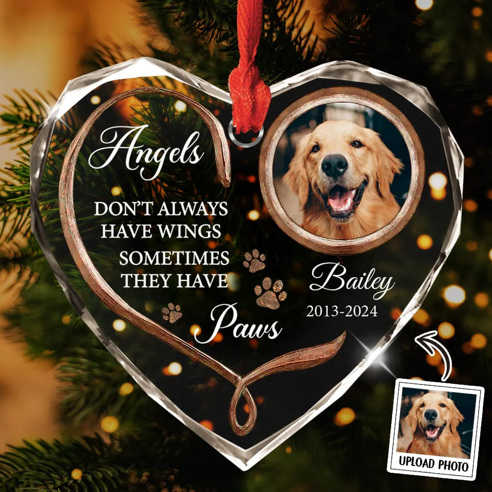 Personalized Dog Memorial Heart And Paw Heart Acrylic Ornament