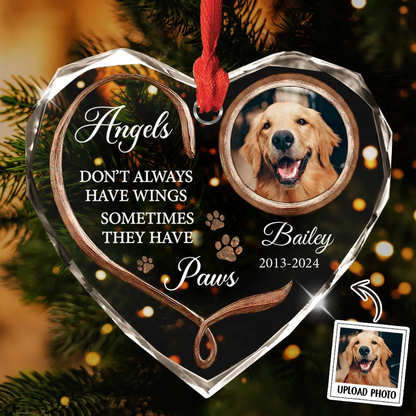 Personalized Dog Memorial Heart And Paw Heart Acrylic Ornament
