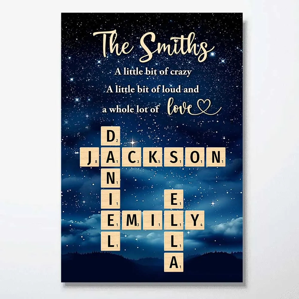 Personalized Family Gift Starry Night Name In Crosswords Poster