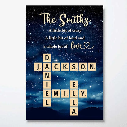 Personalized Family Gift Starry Night Name In Crosswords Poster