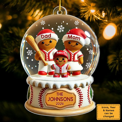 Personalized Baseball Gingerbread Family Sport Lover 3D Effect Ornament