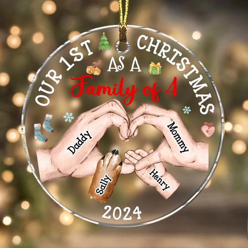Personalized Our First Christmas As A Family Acrylic Circle Ornament